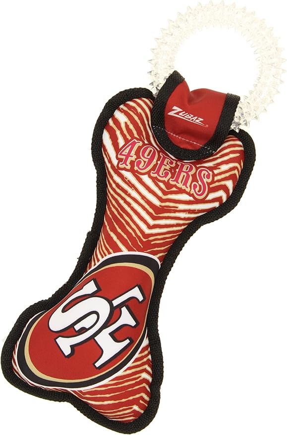 Zubaz NFL Team Logos and Colors Ring Tug Toy with Squeaker for Dogs, San Francisco 49Ers