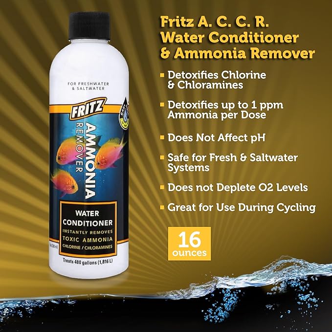 Fritz Aquatics ACCR Water Conditioner Instantly Removes Toxic Ammonia/Chlorine & Chloramines for Fresh & Salt Water Aquariums (16-Ounce)