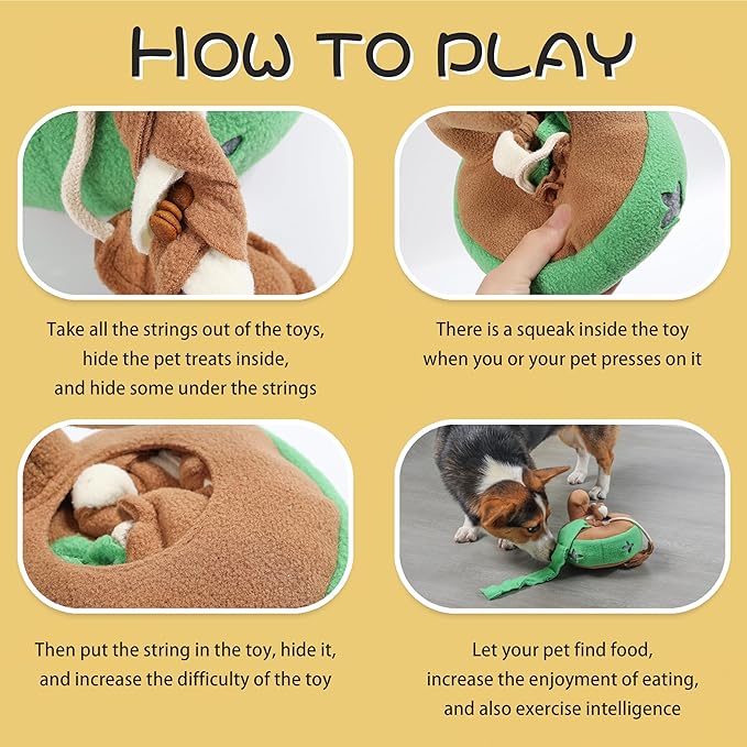 Engage Your Furry Friend with Our Stimulating Dog Toys Hide and Seek Puzzle Chew Squeak Toy-Cute Interactive Curling Toys- Perfect for Small Medium Dogs Cats Rabbits(Yellow)