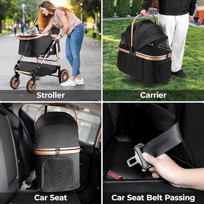 MAMIZO Pet Stroller for Medium Dogs Cats Up to 55 lbs, All-Terrain 3-in-1 Dog Stroller with Detachable Carrier, Rubber Wheels, One-Click Folding, Storage Basket & Cup Holder, for Senior Dogs & Cats