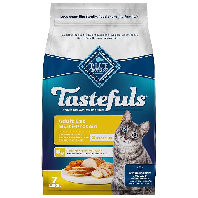 Blue Buffalo Tastefuls Adult Cat Dry Food, Multi-Protein Chicken & Turkey Recipe, 7-lb. Bag