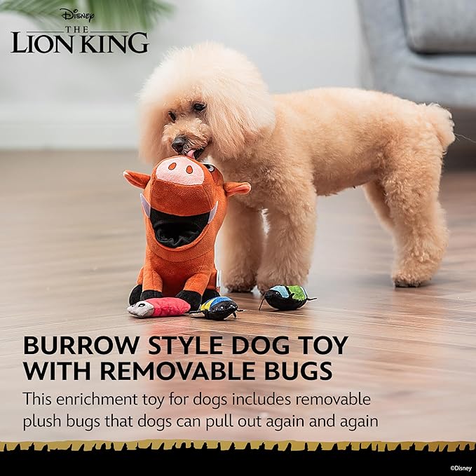 Disney for Pets Pumbaa Burrow Dog Toy with Mini Removable Plushes 9in Dog Toys | Plush Toy for Dogs Inspired by Pumbaa from The Lion King with Crinkle