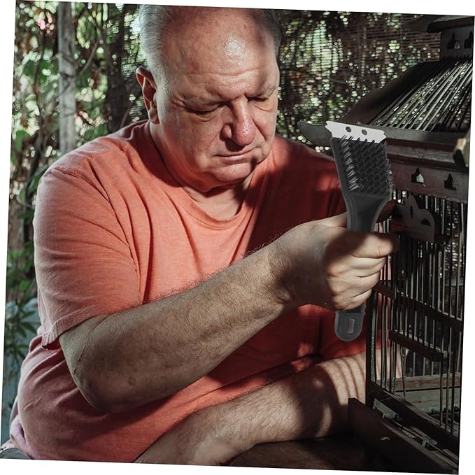 balacoo Multi-Function Birdcage Cleaning Tool Long Handle Brush Stainless Steel Birdcage Maintenance for Birds Parrots
