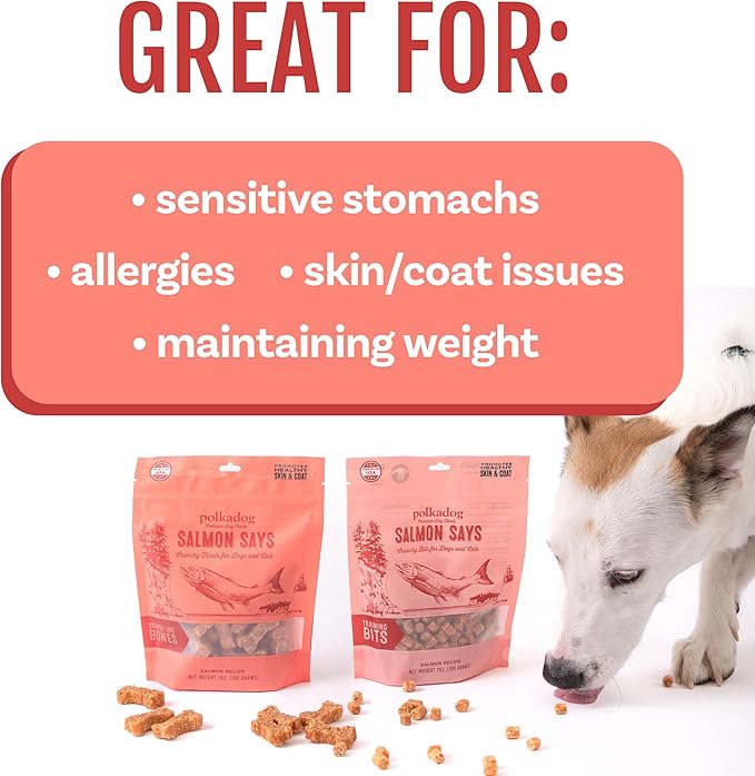 Polkadog Salmon Says Bone Shaped Dog Treats - Wild-Caught Salmon, Crunchy, All Natural, Limited Ingredient, Lean Protein & Omega-3 Rich Snacks for Dogs, Great for All Breeds, Made in USA - 7oz