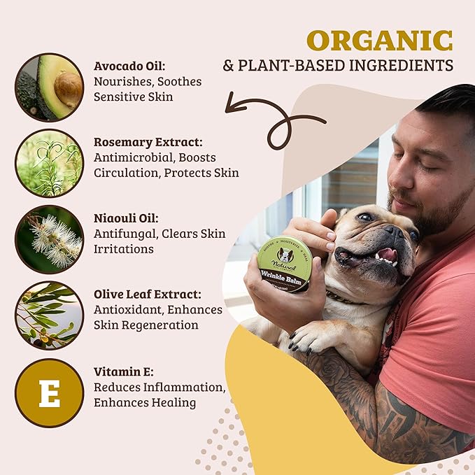 Natural Dog Company Wrinkle Balm for Dogs – Dog Wrinkle Balm for Skin Folds, Facial Creases & Wrinkles, Lick-Safe Wrinkle Cream for Bulldogs, Pugs & Bully Breeds, Daily Skin Care, 4 oz Tin