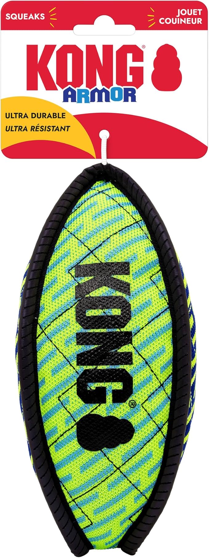 KONG Armor Bone Dog Toy – Medium – Durable Triple-Layered Fabric with Reflective Trim & Squeaker – Assorted Colors – Ideal for Chewing, Fetching & Tugging (Football, Medium)