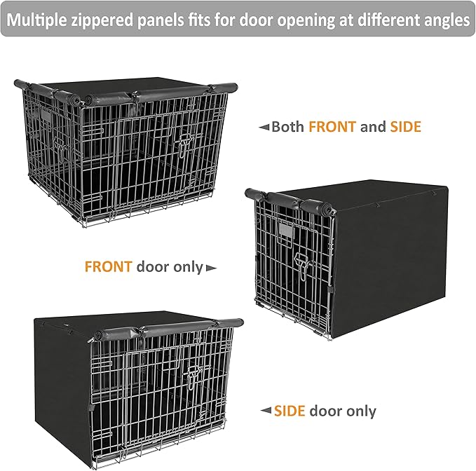 X-ZONE PET Double Door Dog Crate Cover - Polyester Pet Kennel Cover (Fits 24 30 36 42 48 inches Wire Crate) (42 Inch, Black)