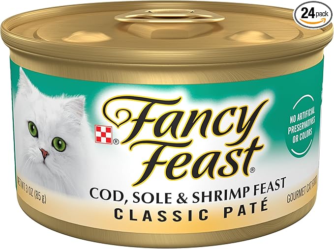 Purina Fancy Feast Cod, Sole and Shrimp Feast Classic Grain Free Wet Cat Food Pate - (Pack of 24) 3 oz. Cans