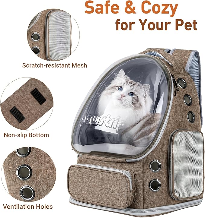 Cat Backpack Carrier with Large Space Bubble Window, Airline Approved Breathable Pet Carrier for Small Dogs Cats up to 15lbs, Foldable for Travel Hiking & Outdoor Use
