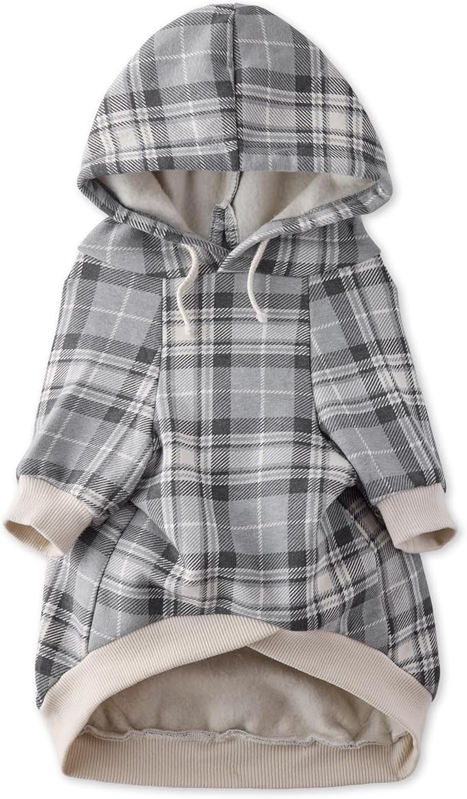 Pet Passion Rocky II - The Extra Comfy Hoodie, Organic Cotton and Recycled Poly Dog Hoodie Pet Coat Sweater for Small, Medium, Large Dogs, Gray Chesterfield Plaid, XXX-Small (up to 5lbs)