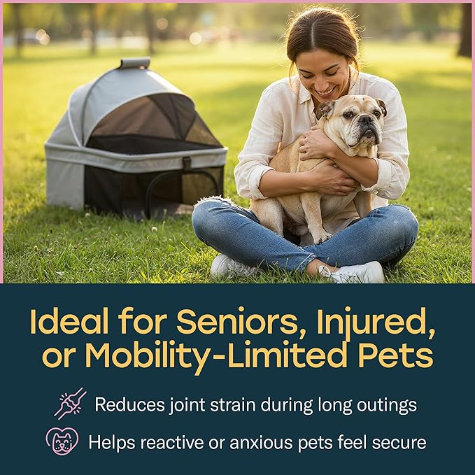 4 Wheel Foldable Pet Stroller - Lightweight Dogs and Cats Stroller Upto 44lbs with Mesh Canopy, Storage Basket and Cup Holder, Durable for Walks and Outings (Small)