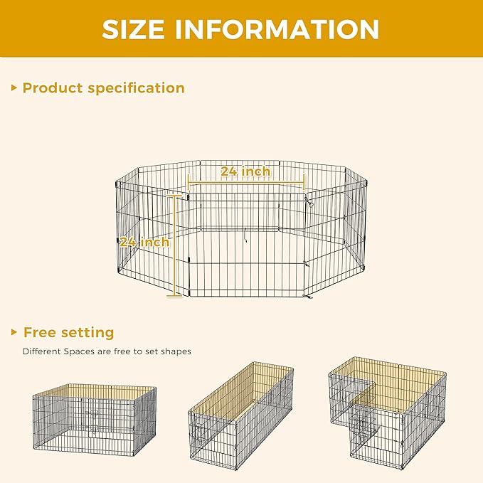 PAWZ Road Dog Playpen, Foldable Metal Dog Fence Outdoor/Indoor Use Portable Design for RV and Camping- 8 Panels (24" Wide Each), 24 inch Height for Small Dogs Puppy Large Dogs