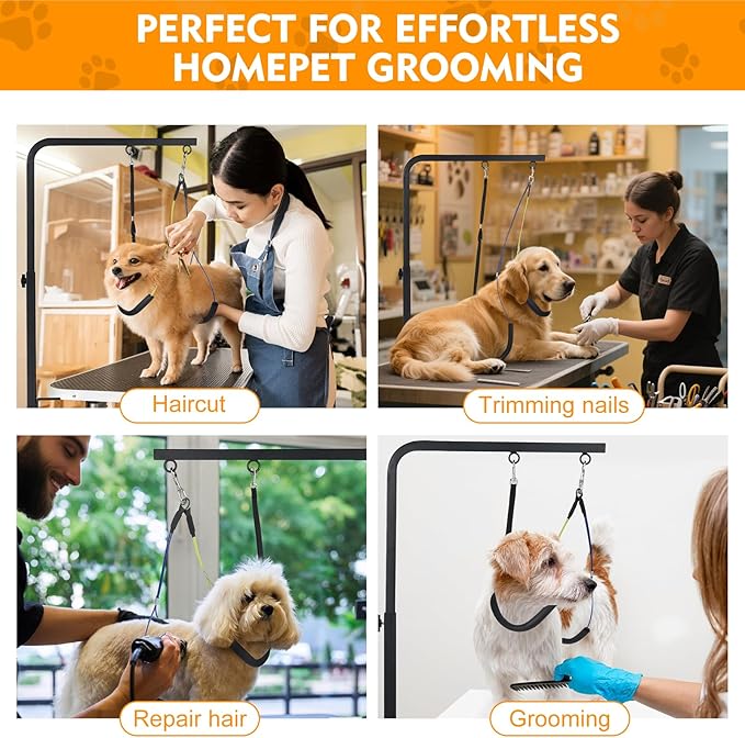 Dog Grooming Arm with Heavy-Duty Clamp, 28" to 44" Height, Adjustable Dog Grooming Table Arm with No-Sit Holder, Grooming Restraint for Small Medium Large Dogs at Home or Salon