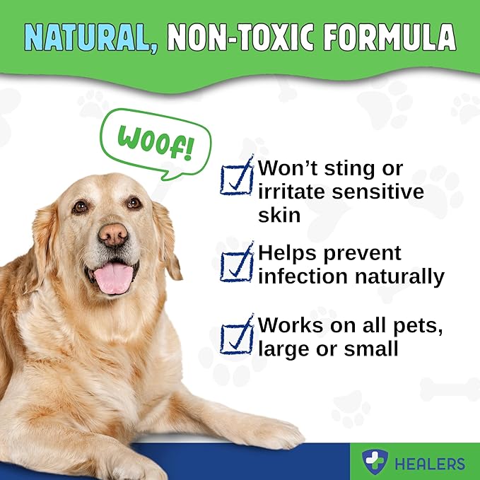 Healers Wound Cleanser for Dogs, Cats & Pets - Natural HOCl No-Rinse Spray for Cuts, Burns, Hot Spots & Skin Irritations - All Animal Wound Relief Skin Care (8oz)