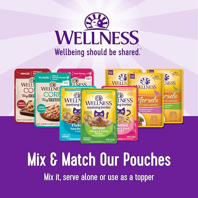 Wellness Appetizing Entrées Mousse Adult Wet Cat Food, Natural, Protein Rich, Grain Free, Chicken Recipe, 1.4 oz, Pack of 8 Pouches