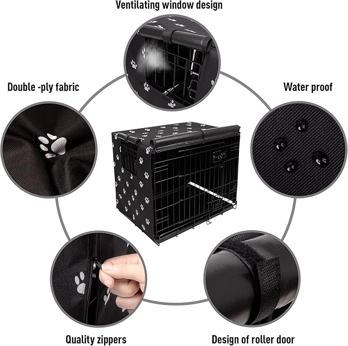 Pet Prime Dog Crate Cover Indoor/Outdoor Durable Windproof 600D Oxford Fabric Pet Kennel Cover Fit for 24 30 36 42 48 Inches Wire Dog Crate for Small and Large Dogs-Cover Only(42 Inch (42"x28"x30"))