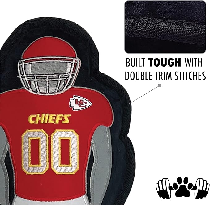 The 1st Ever Tough but Smooth Dog Toy NFL Kansas City Chiefs Football Athletes Player Tough Pet Toy. A Premium Quality Doggie Toy with Built-in Squeaker. Sports Fans Favorite Chew Toy