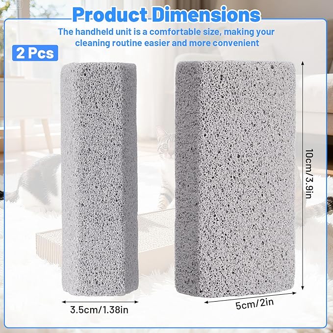 2 Pcs Pet Hair Remover Pumice Stone Dog Cat Fur Removal Cleaner Pet Hair Block Cleaning Tool for Car Interior Couch Furniture Bedding Carpet Household Pets Grooming Supplies(3.94 x 2 x 1.38 Inch,Gray)