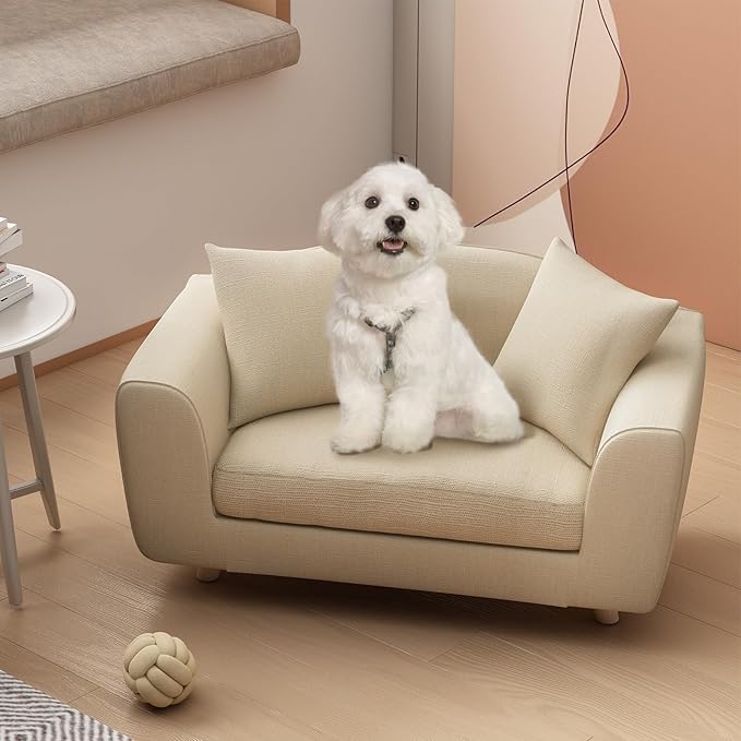 Dog Sofa Bed for Small Dogs, Supportive Foam Dog Couch with Washable Cushion and Anti-Skid Pads, Soft Pet Sofa for Cats, Modern Pet Couch with Low Back, Puppy Bed & Chair, Light Grey