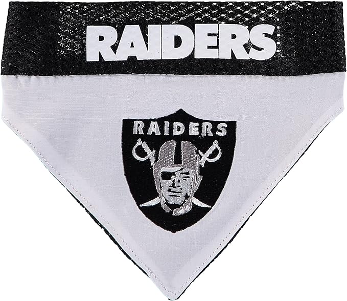 Pets First NFL DOG BANDANA - LA RAIDERS REVERSIBLE PET BANDANA. 2 Sided Sports Bandana with a PREMIUM Embroidery TEAM LOGO, Large/X-Large. - 2 Sizes & 32 NFL Teams available