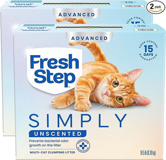 Fresh Step Advanced Simply Unscented Multi Cat Clumping Cat Litter, Low Dust, Odor Control with Activated Charcoal Tech, Compatible in Automatic Litter Boxes, 37 lbs. (2 x 18.5 lb.)