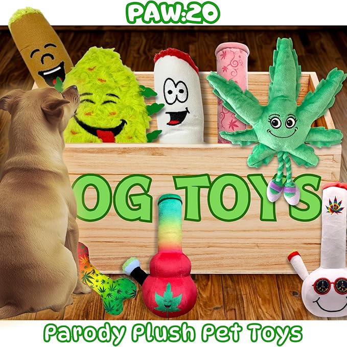 My Name is Harmony Bong, Funny Squeaky Weed Dog Toy, Cute Stuffed Parody Pot Bong, Cool Plush 420 Novelty Gift for Pets, Sized for Puppies & Small, Medium & Large Breeds, Fetch & a Photo Prop