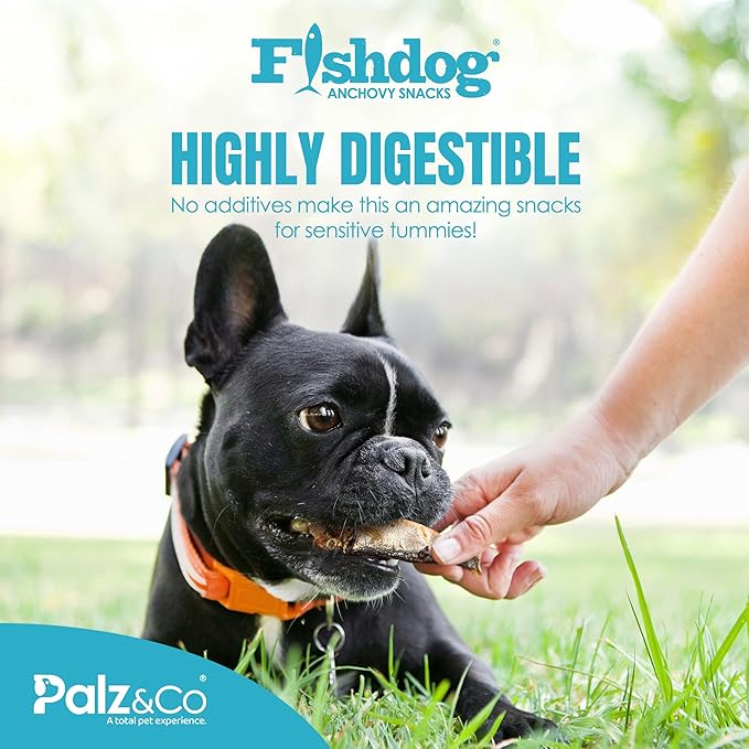 Palz&Co Fishdog Anchovy Snacks, 2.46 oz - Air-Dried Whole Anchovies, Single Ingredient Dog & Cat Treats, Grain-Free Omega-3 Rich Fish Snacks