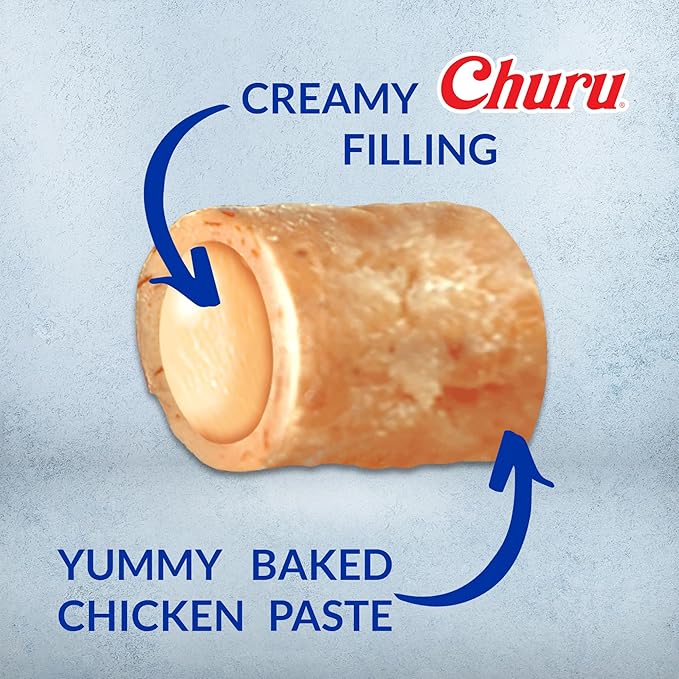 INABA Churu Bites for Cats, Soft/Chewy Baked Chicken Wrapped Churu Filled Cat Treats with Vitamin E, 0.35 Ounces per Tube, 18 Tubes Total (3 Tubes per Pack), Tuna Recipe