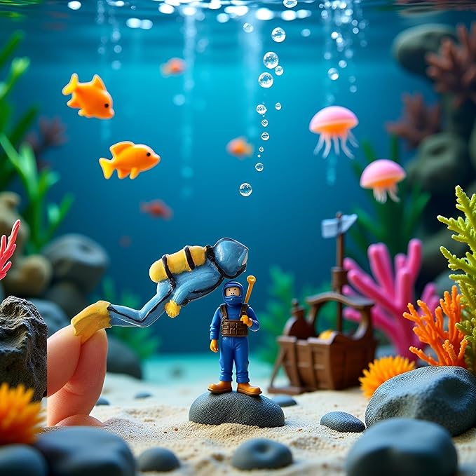 Blue Miniature Divers Figurines, Cute Lifelike Resin Divers Treasure Box Ornament Aquarium Decoration Micro Landscape DIY Accessories Fish and Aquatic Pets(Diver)