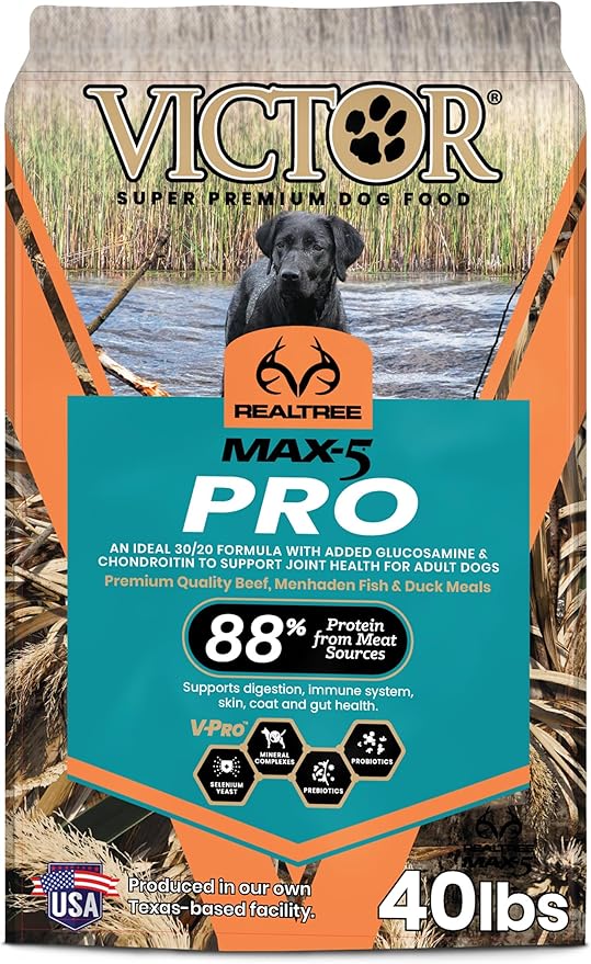 VICTOR Super Premium Dog Food – Realtree MAX-5 PRO High Protein Dry Kibble – Promotes Joint Health with Glucosamine – 30% Protein, Gluten Free for Active & Sporting Adult Dogs, 40lb