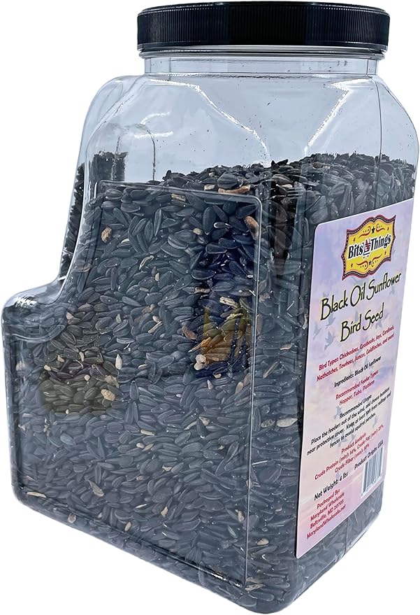 Bits N Things Wild Bird Food | Made in USA & All Season | (4 lbs., Black Oil Sunflower Seed)