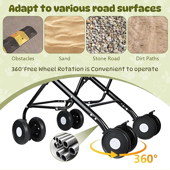 Double Pet Stroller for Dogs and Cats, One-Step Folding Dog Stroller Travel Carriage for Small Medium Dogs Cats, 2 Detachable Carrier Bags, 4 Lockable Wheels (Brown)