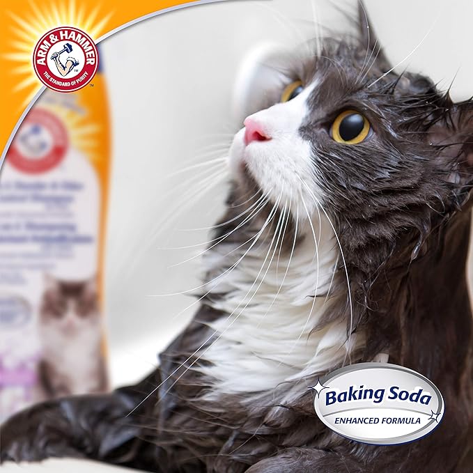 Arm & Hammer 2-in-1 Deodorizing & Dander Reducing Shampoo for Cats, Baking Soda Cat Shampoo for Dander, Odor Control and Coat Cleaning, Lavender Chamomile Scent, 20 Fl Oz - 6 Pack