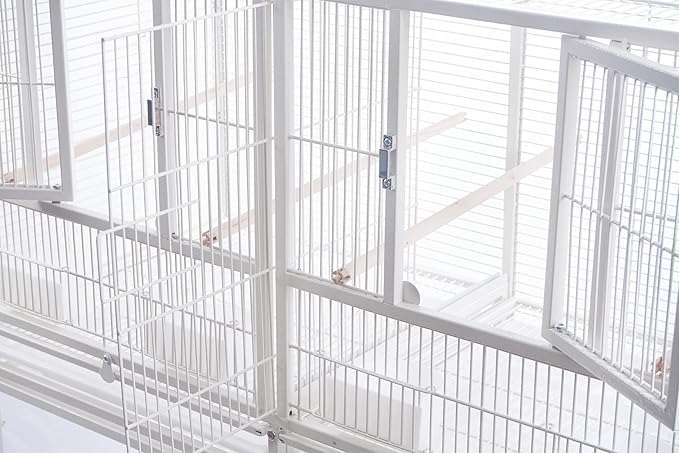 1F/2F/3F Stackable Center Divided Breeder Breeding Bird Flight Double Rolling Cage for Aviaries Canaries Cockatiels Lovebirds Finches Budgies Small Parrots. (White Vein, 1F)