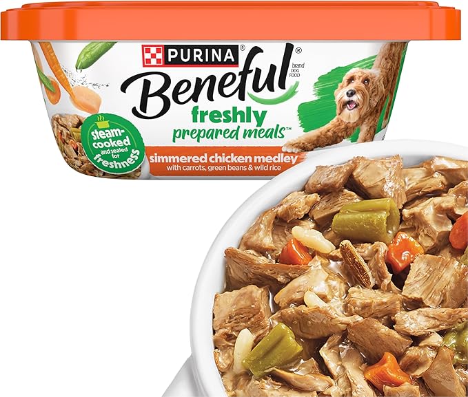 Purina Beneful Dog Food Freshly Prepared Meals Simmered Chicken Medley with Carrots, Green Beans, and Wild Rice - (Pack of 8) 10 oz. Tubs