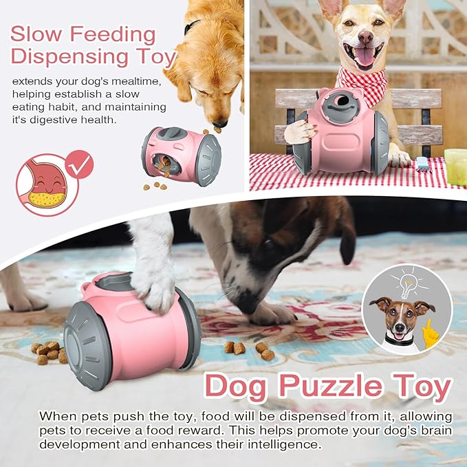 2026 Interactive Dog Dispenser Toy - Premium Food for Smart Dogs - Adjustable Food Puzzle for Small Medium and Large Dogs for Large/Medium/Small Aggressive Chewers Breed Pet Cat Color Pink