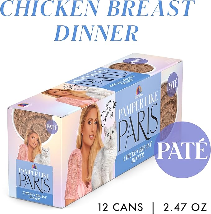 Weruva Paris Hilton Pamper Like Paris Natural Grain Free Wet Cat Food, Chicken Breast Paté, 2.47oz Can (Pack of 12)