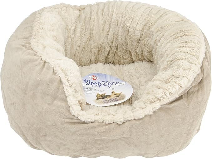 SPOT Sleep Zone Faux Suede Carved Plush Lounger, Cuddler, Napper Dog Bed - Fabric Bottom - 21X17 Inches/Tan/Attractive, Durable, Comfortable, Washable.