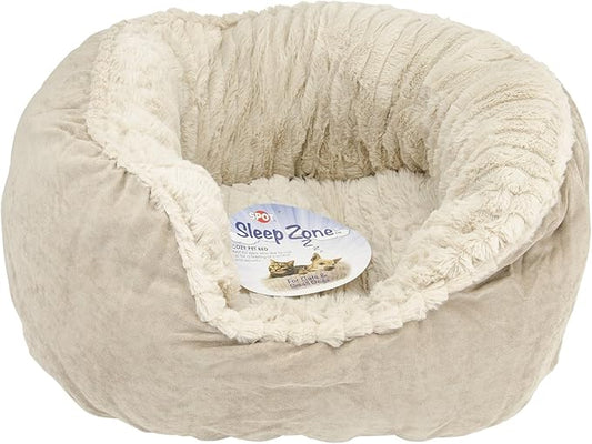 SPOT Sleep Zone Faux Suede Carved Plush Lounger, Cuddler, Napper Dog Bed - Fabric Bottom - 21X17 Inches/Tan/Attractive, Durable, Comfortable, Washable.