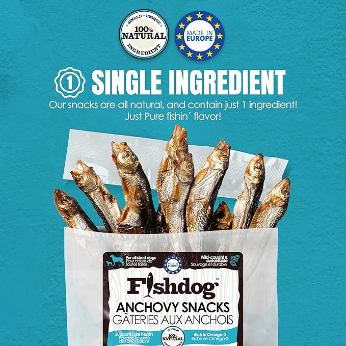 Palz&Co Fishdog Anchovy Snacks, 2.46 oz - Air-Dried Whole Anchovies, Single Ingredient Dog & Cat Treats, Grain-Free Omega-3 Rich Fish Snacks