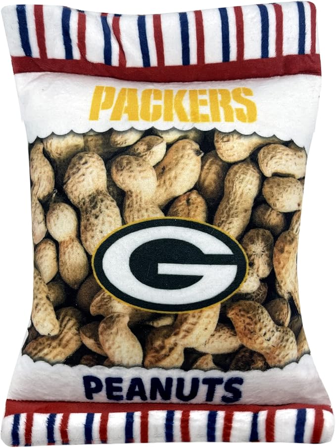 NFL Green Bay Packers Crinkle FINE Plush Dog & CAT Squeak Toy - Cutest Stadium Peanuts Snack Plush Toy for Dogs & Cats with Inner Squeaker & Beautiful Baseball Team Name/Logo