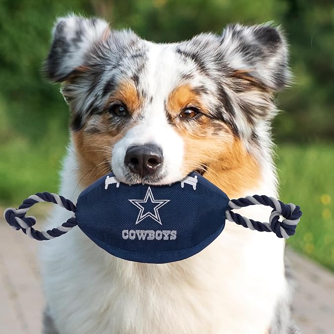 Pets First NFL Dallas Cowboys Football Dog Toy, Tough Quality Nylon Materials, Strong Pull Ropes, Inner Squeaker, NFL Team Color