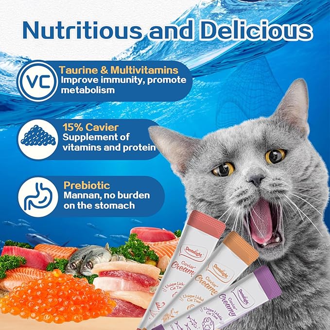 Caviar Chicken Creamy, Handheld Lickable Wet Cat Treat, Prebiotics and Fish Oil Added, Grain Free, 5pcs(50g, Chicken)
