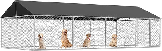 Petony 236"x 118" Outdoor Dog Enclosure Heavy Duty Dog Kennel House Mesh Dog Big Cage Pet Kennel Steel Fence with Secure Lock