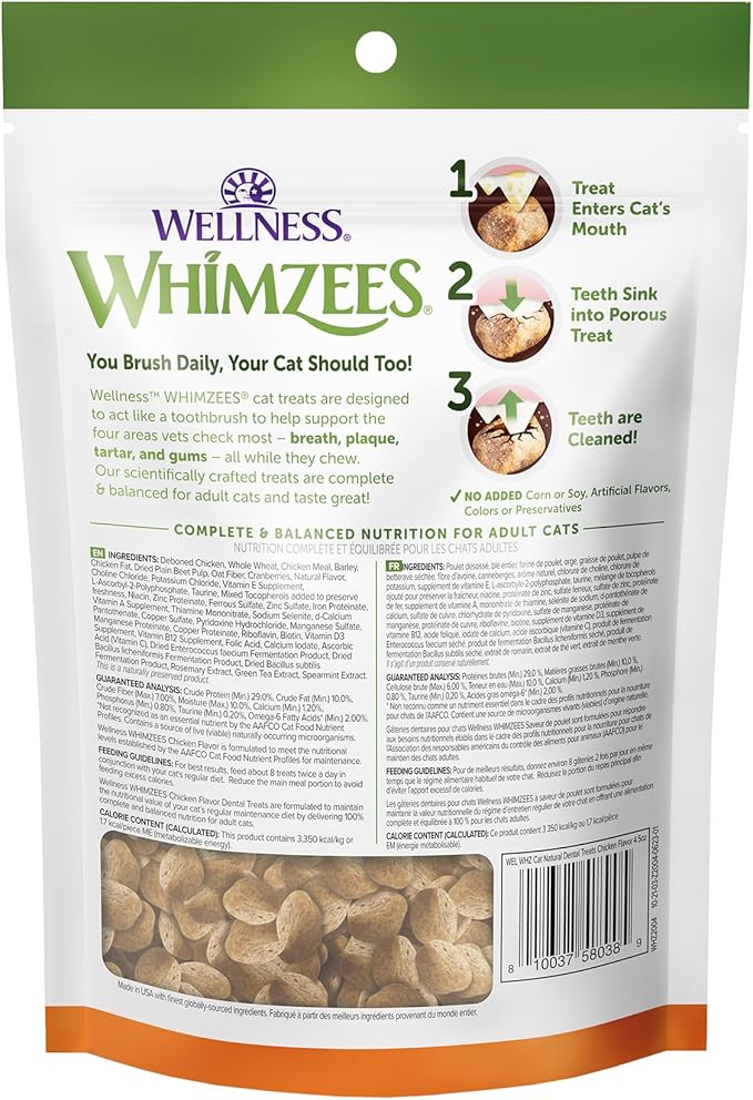 Whimzees Wellness Cat Dental Treats,Chicken Flavor,(4.5 Ounce Bag),(Pack of 2)