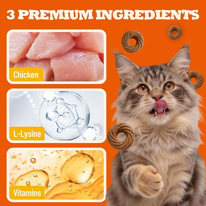 9 oz L-Lysine Cat Treats L-Lysine for Cats Chicken Flavor Cat Training Treats Cat Immune Support Healthy Cats Snacks