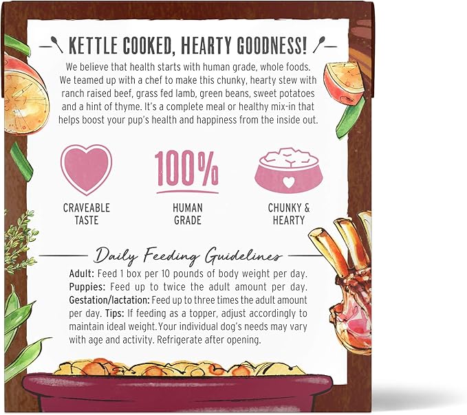 The Honest Kitchen Human Made One Pot Stews: Braised Beef & Lamb Stew with Green Beans & Sweet Potatoes Wet Dog Food, 10.5 oz x6