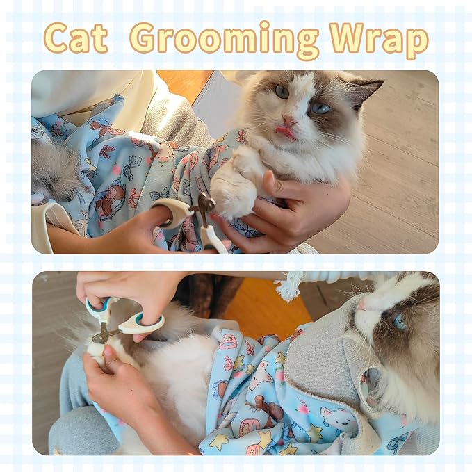 Cat Wrap for Cutting Nails Gentle Wrapped Cat Swaddle Cat Grooming Wrap Comfortable Wrap Prevents Cat Resistance Cat Burrito Wrap Cat Grooming Supplies for Nail Trimming (18x18in)