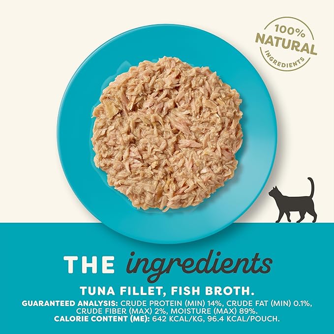 Applaws Natural Wet Cat Food in Broth, Limited and Natural Ingredients, High Protein with No Artificial Additives, Tuna Fillet in Broth (12 x 5.3oz Pouches)