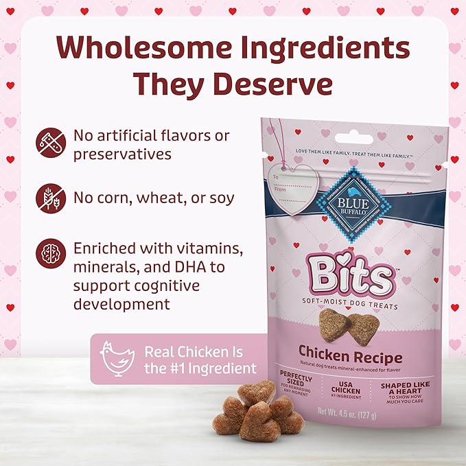 Blue Buffalo Valentine Blue Bits Natural SoftMoist Training Dog Treats Chicken Recipe 4.5-oz Bag (Pack of 2)
